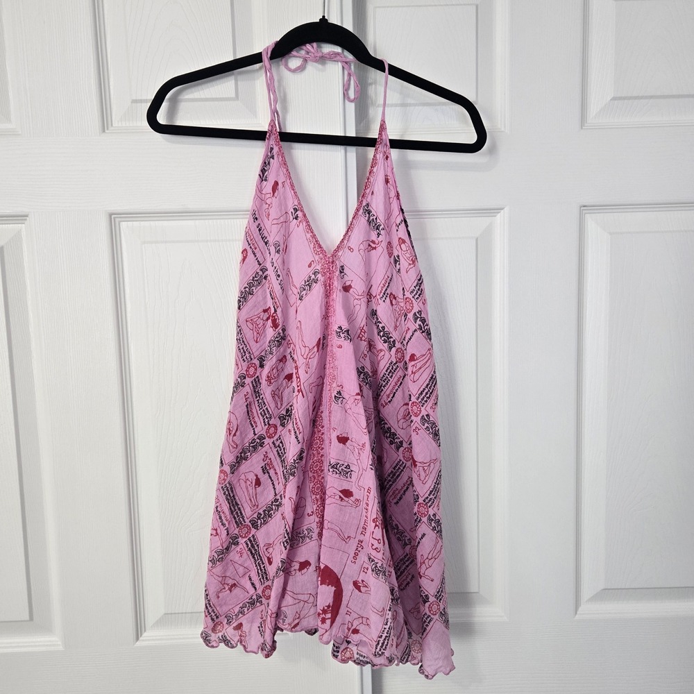 Unbranded Pink Yoga Poses Graphic Print Halter Handkerchief Top OS
